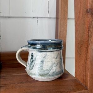 Handcrafted Ceramic Mug with Blue Swirls studio pottery signed Frank small
